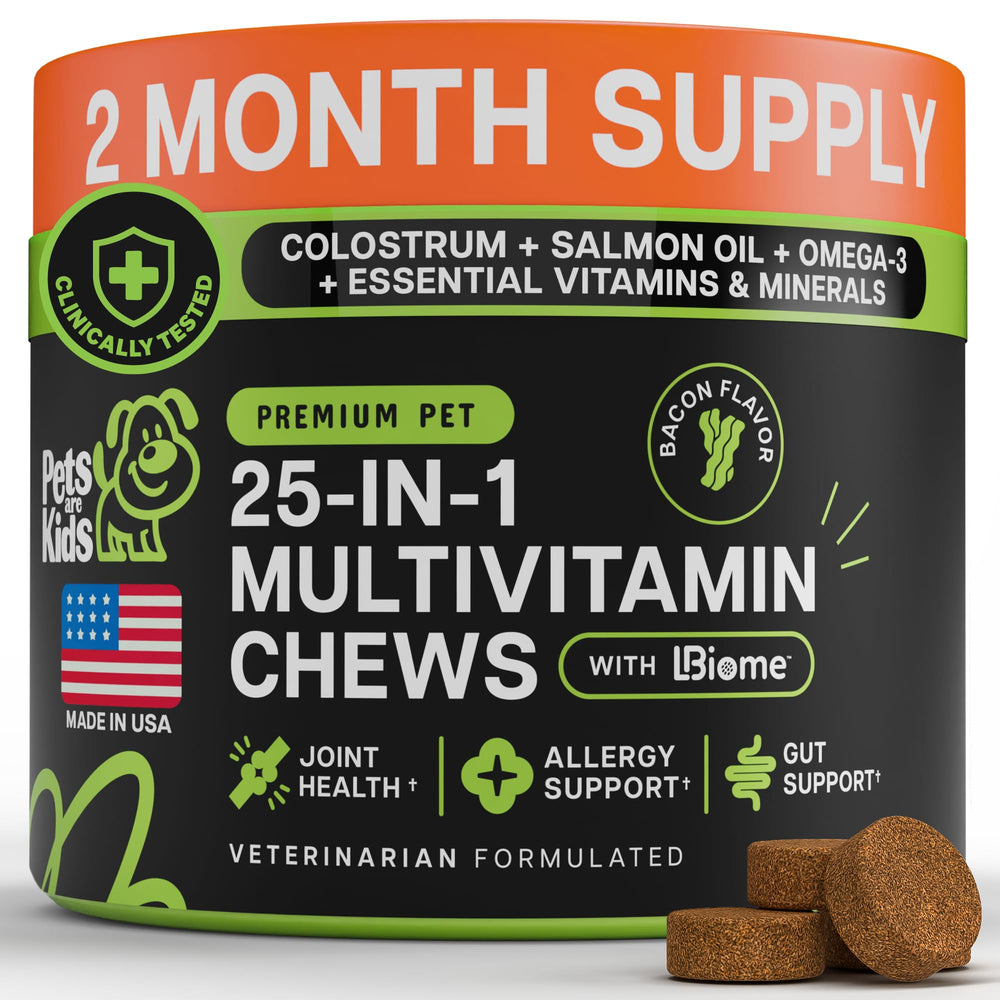 Pets Are Kids Too 25-in-1 dog multivitamin front pack showing complete nutrition and branding