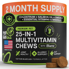 Pets Are Kids Too 25-in-1 dog multivitamin front pack showing complete nutrition and branding
