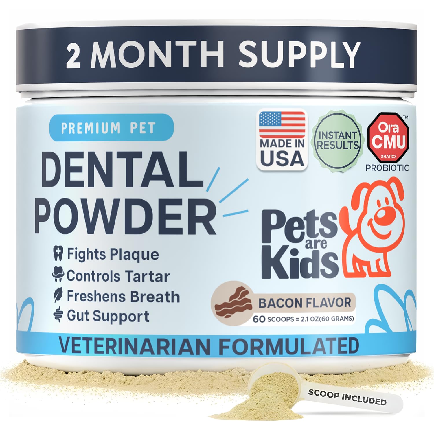 Pets Are Kids Too dog dental powder bottle front for fresher breath
