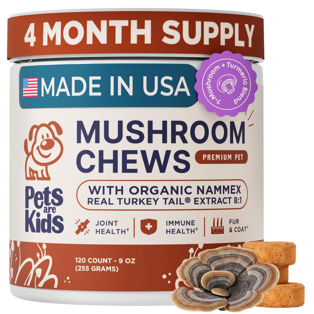 Pets Are Kids Too Turkey Tail chews front-pack showing daily canine wellness benefits