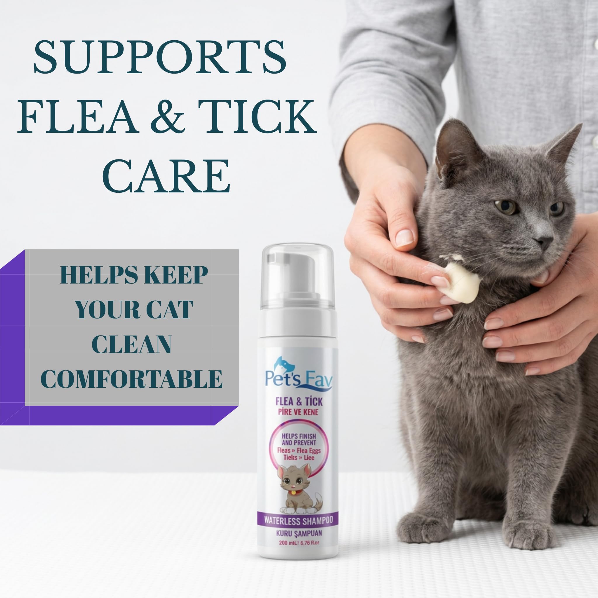 Pet's Fav cat shampoo leaves a long-lasting fragrance on fur.