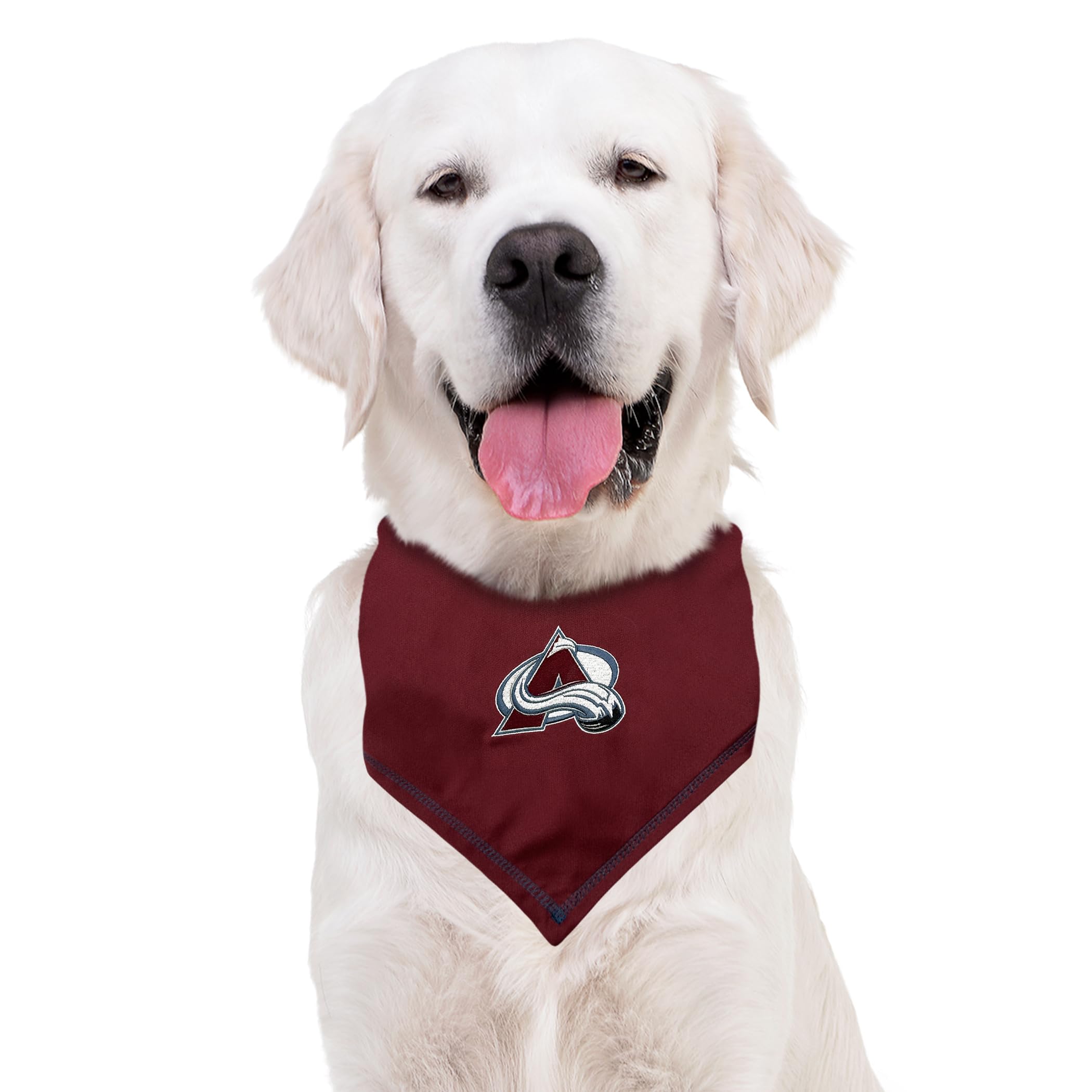 Close-up stitching on Pets First Colorado Avalanche bandana for durable daily wear.