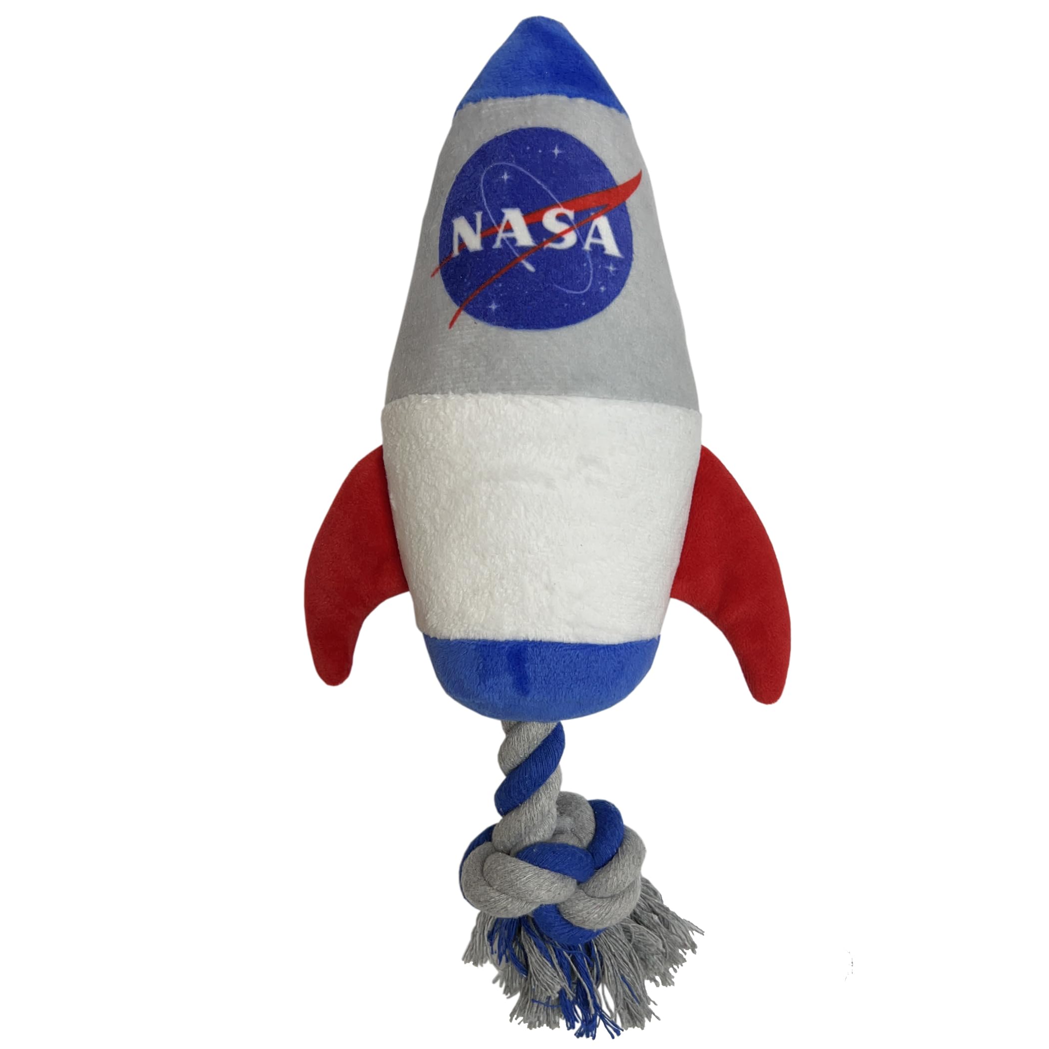 Pets First NASA Rocket Rope Dog Toy front view for durable tug-of-war fun.