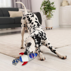 Pets First NASA Rocket Rope Dog Toy side view promotes bonding during play.