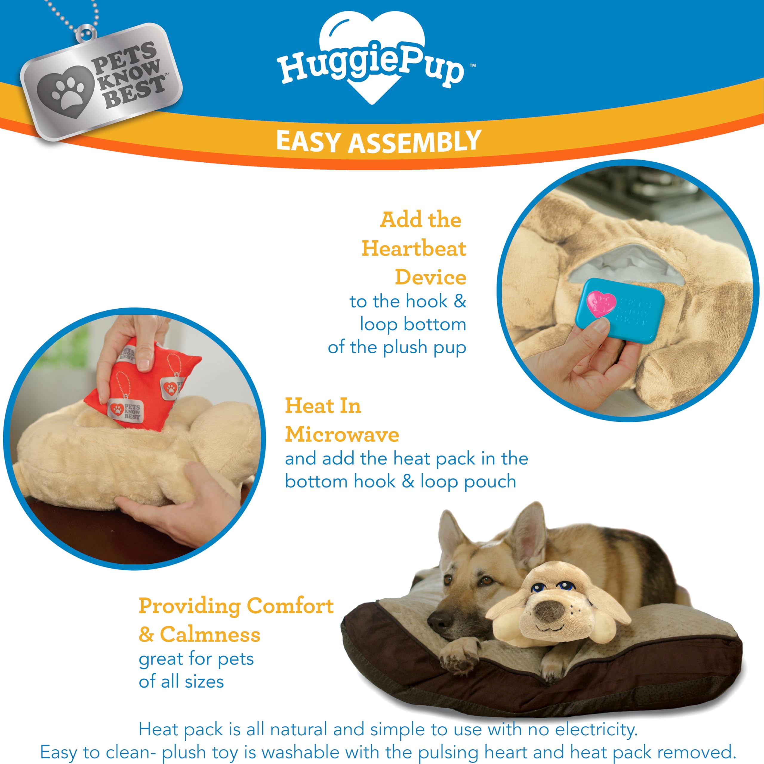 Pets Know Best HuggiePup comfort companion for new environments and loud noises.