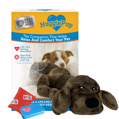 Pets Know Best HuggiePup heartbeat sleep aid calms anxious dogs with a life-like rhythm.