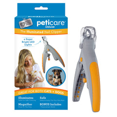 PetiCare illuminated nail clipper with LED light for precise trimming on light nails.