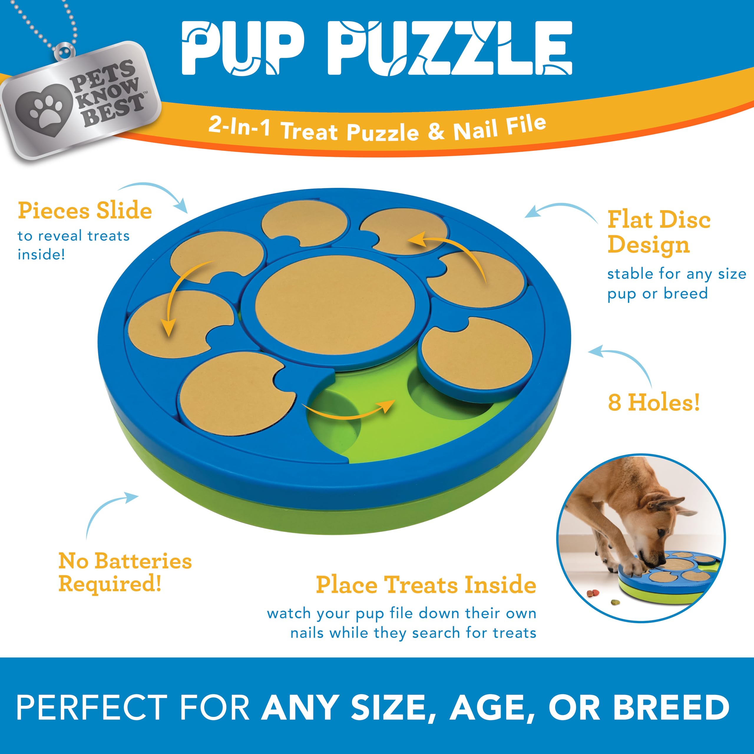 Pets Know Best Pup Puzzle suitable for most breeds and sizes.