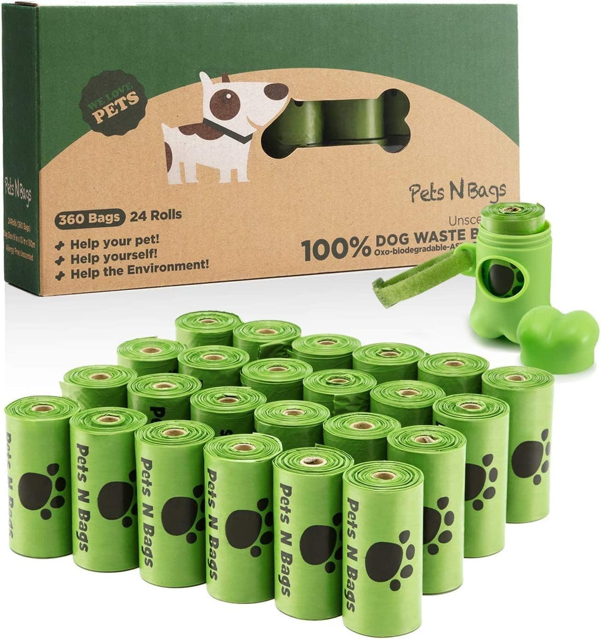 Pets N Bags poop bags roll with dispenser for easy on-the-go cleanup.
