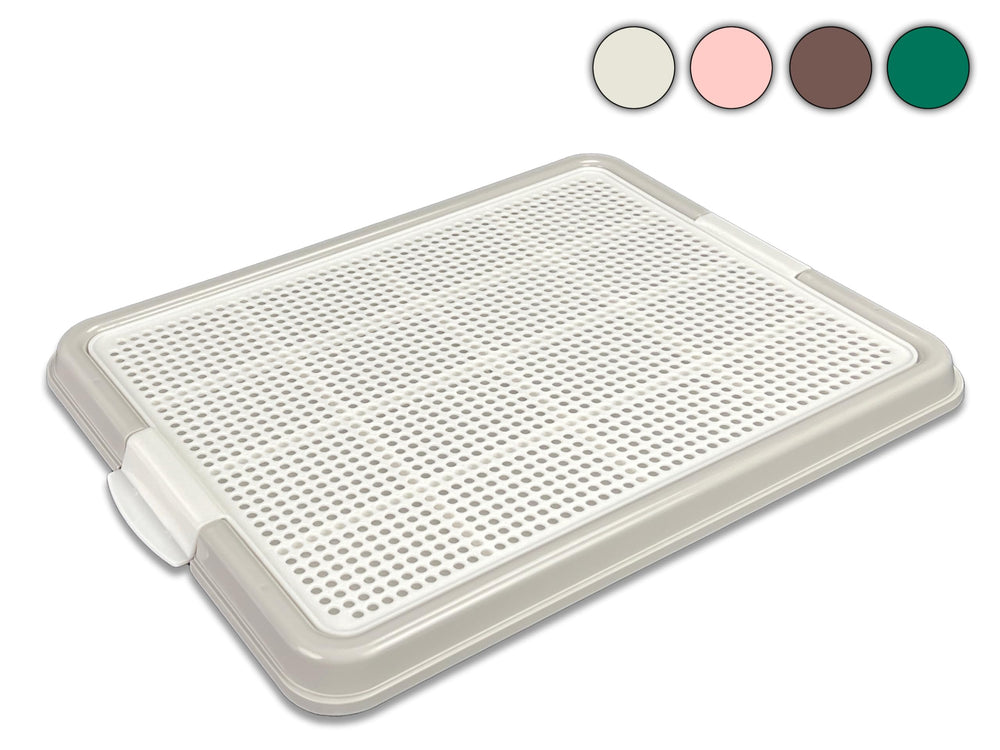 Pets-N-Me gray pee pad holder close-up shows secure snap locks.
