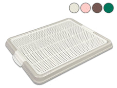 Pets-N-Me gray pee pad holder close-up shows secure snap locks.