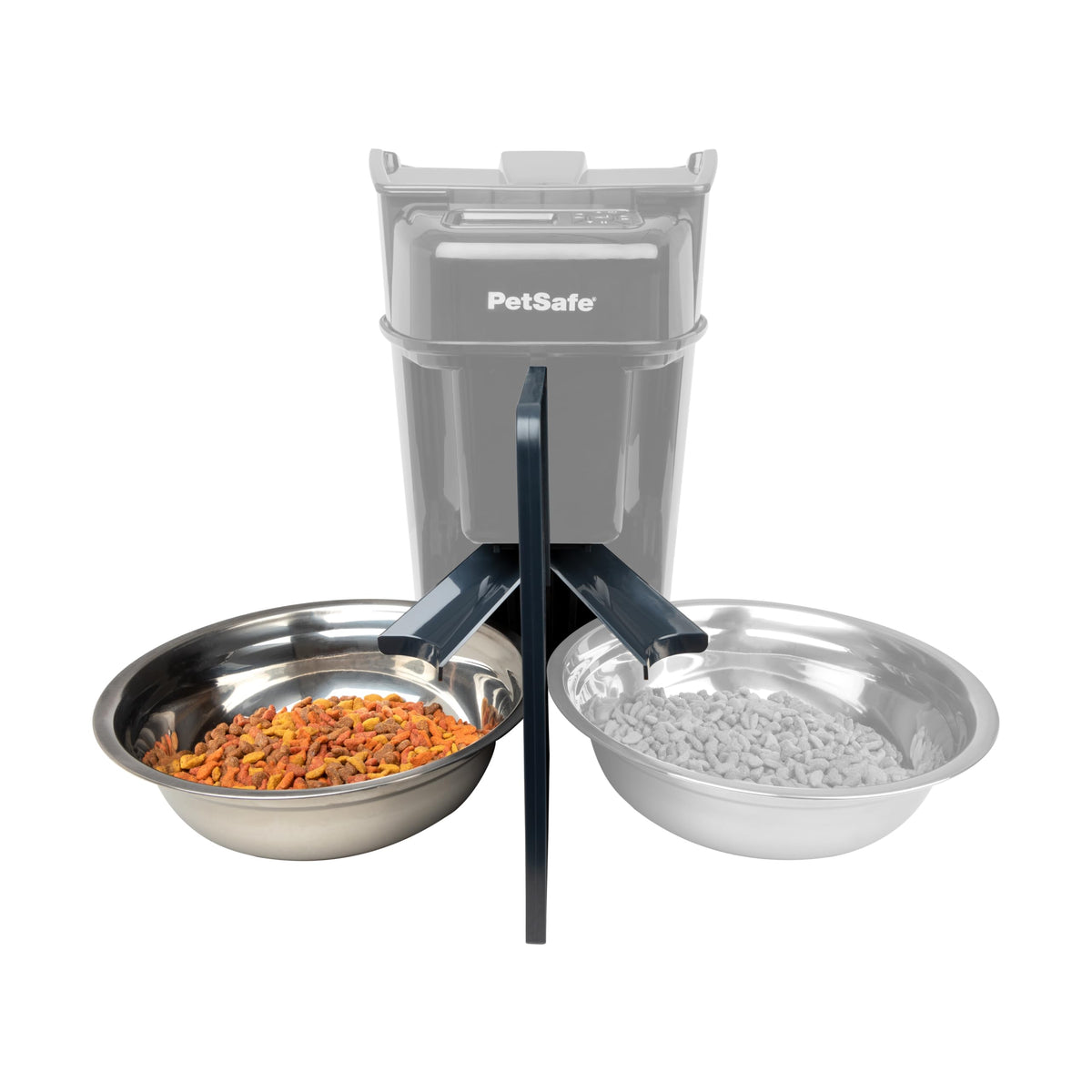 PetSafe 2-Pet Meal Splitter in Smart Feed delivering equal portions to two bowls.