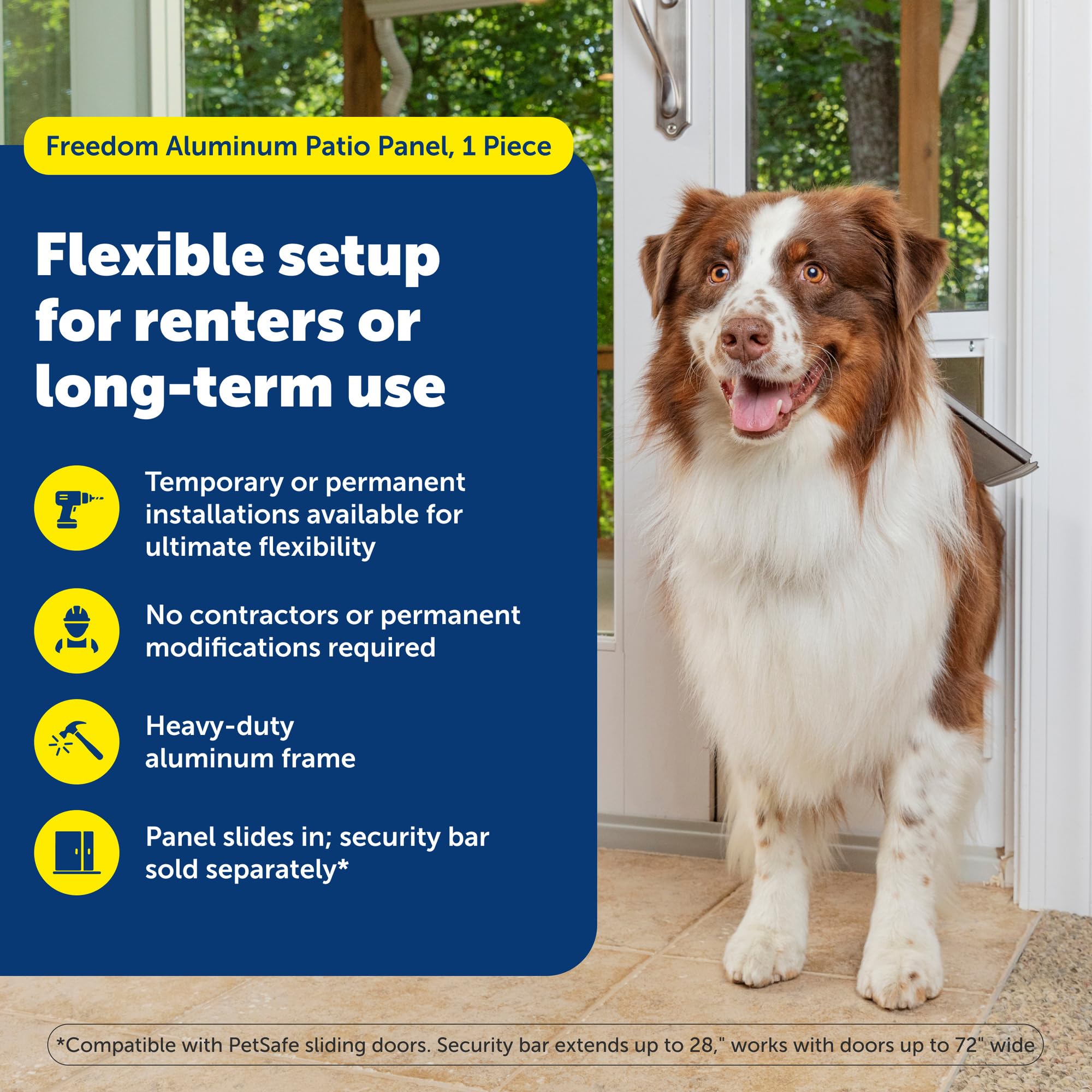 PetSafe adjustable-height door fits doors with rails from 91 7/16 to 96 inches.
