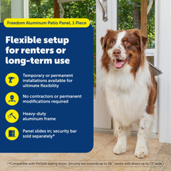 PetSafe adjustable-height door fits doors with rails from 91 7/16 to 96 inches.