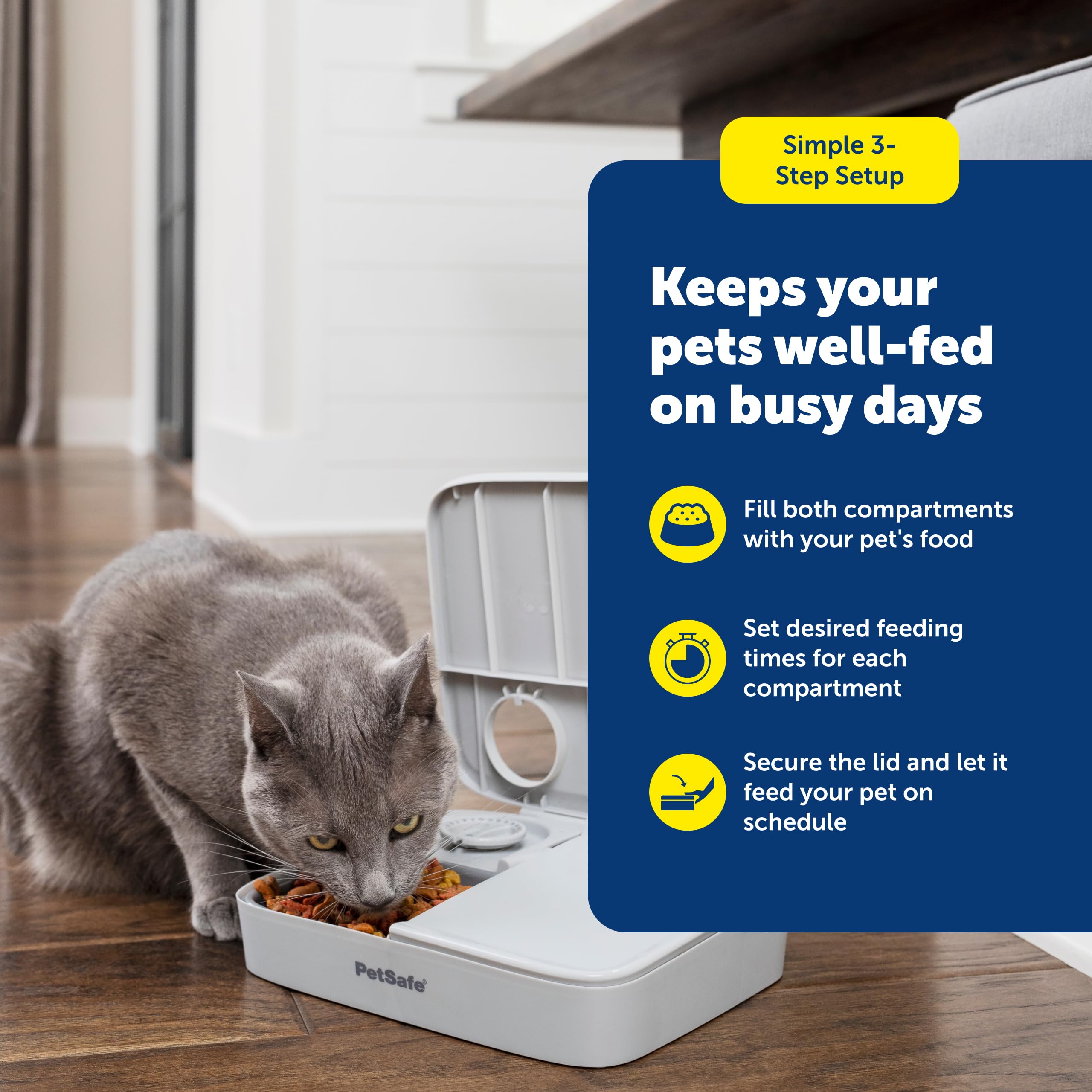 PetSafe dishwasher-safe tray simplifies cleanup after feeding.