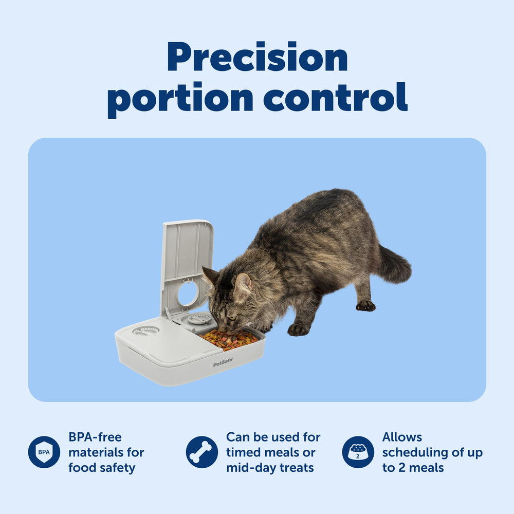 PetSafe analog feeder supports dry or semi-moist meals for consistency.