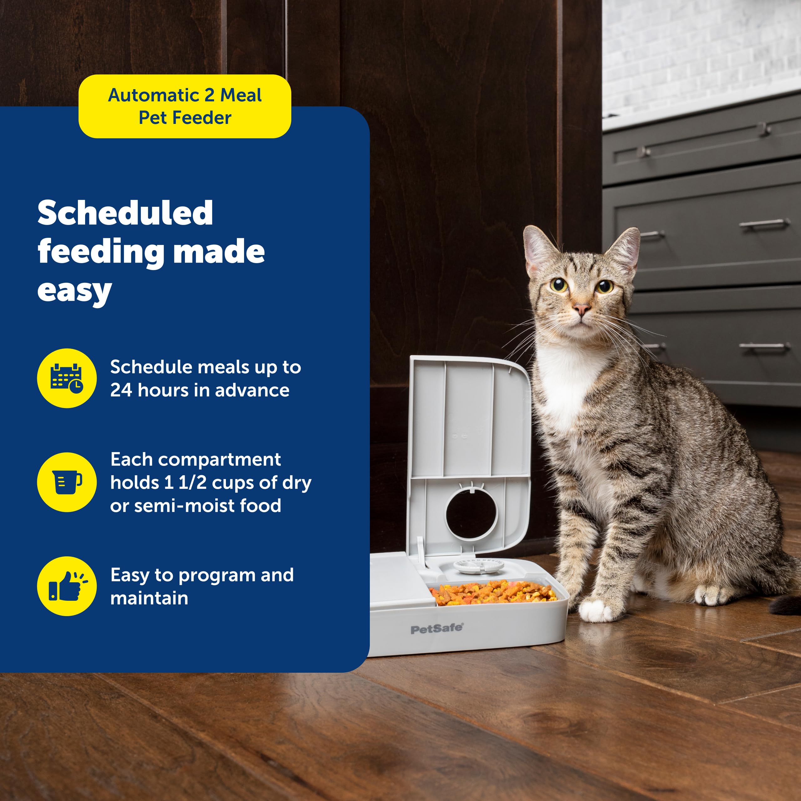 PetSafe Analog feeder with tamper-resistant lid prevents early access.