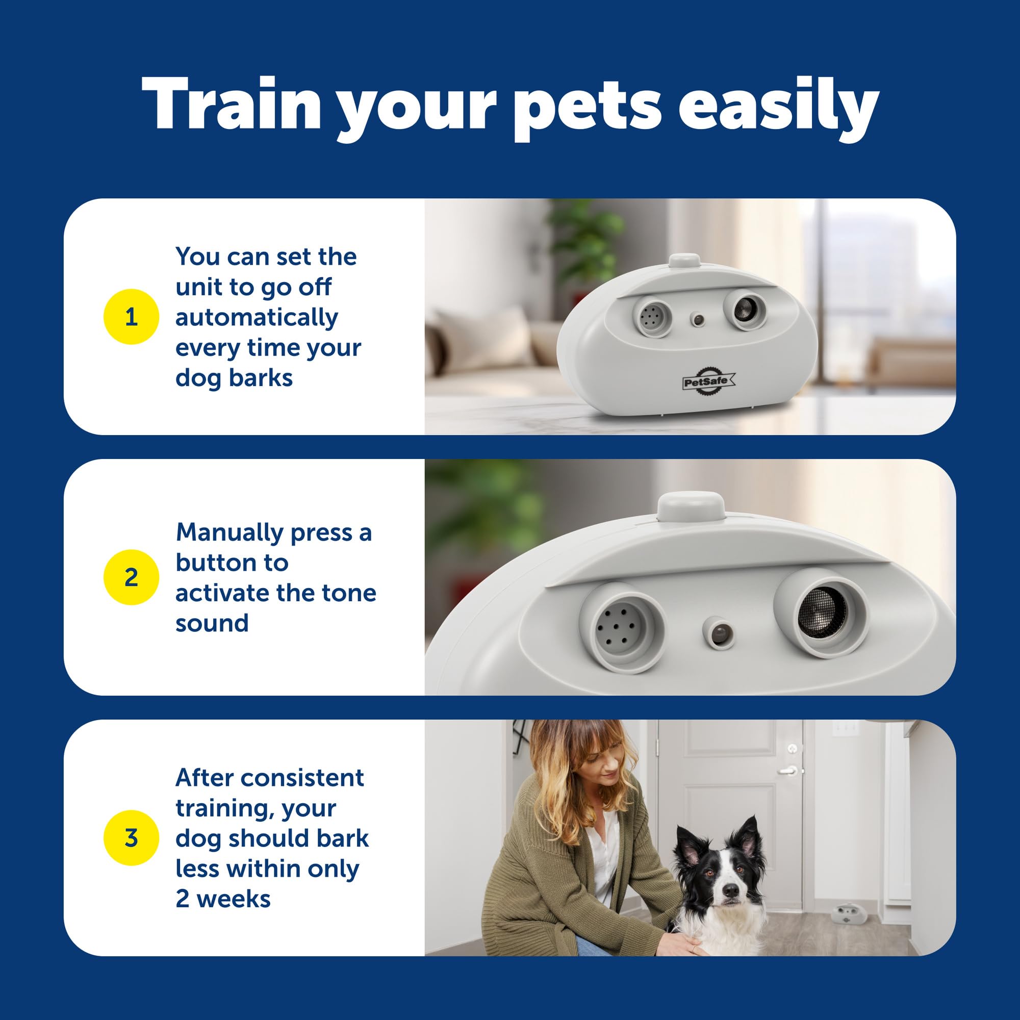 PetSafe ultrasonic unit with 25 ft range for room coverage