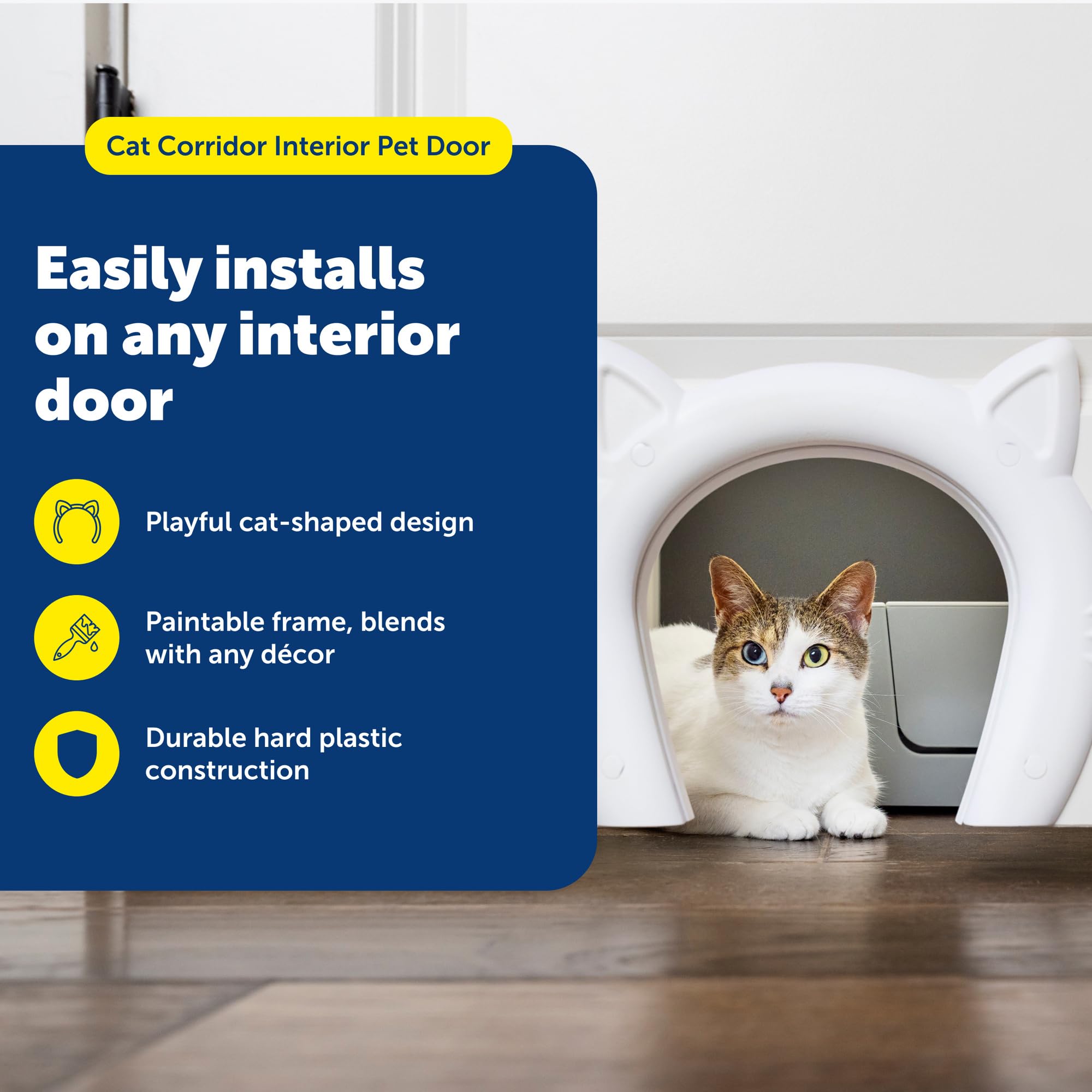 PetSafe Cat Corridor on closed interior door adds privacy for cats.