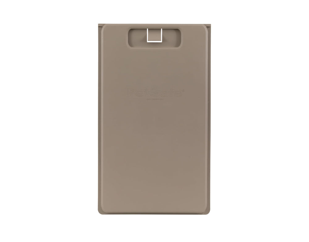PetSafe closing panel door cover in durable plastic blocks drafts and controls access.