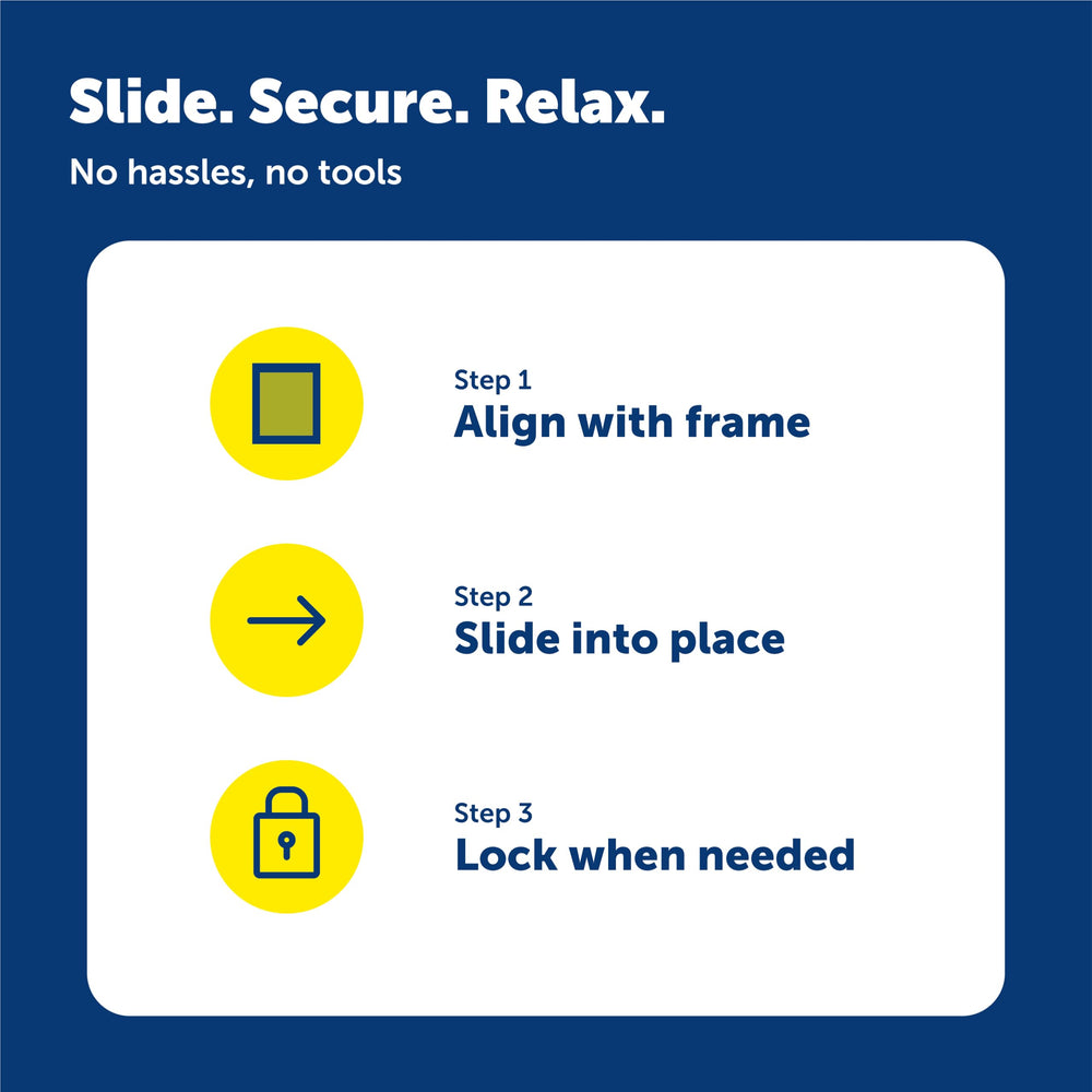Panel in use demonstrates easy sliding operation to restrict entry.