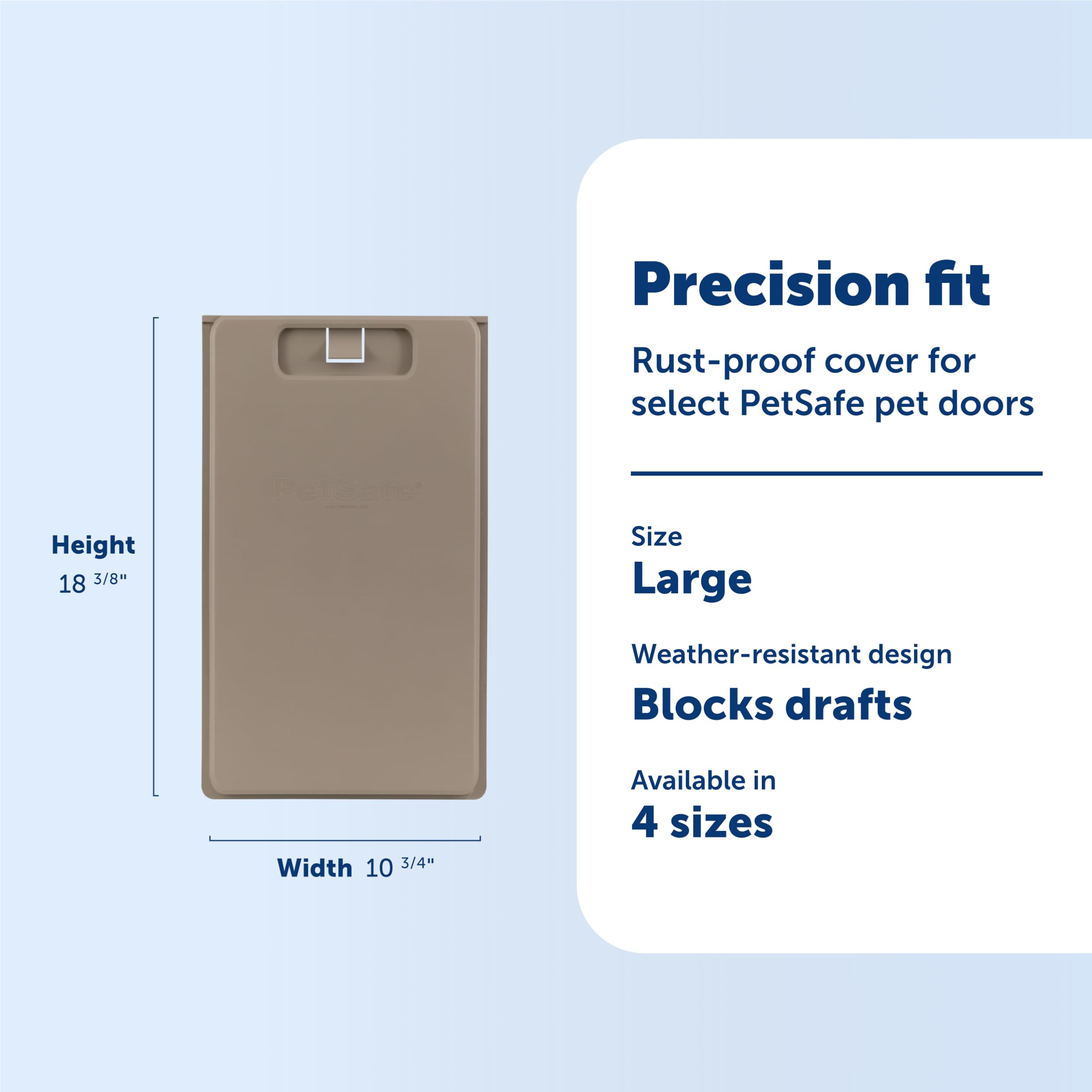 Large 10¾ x 18⅜ panel shown on door for secure sealing.