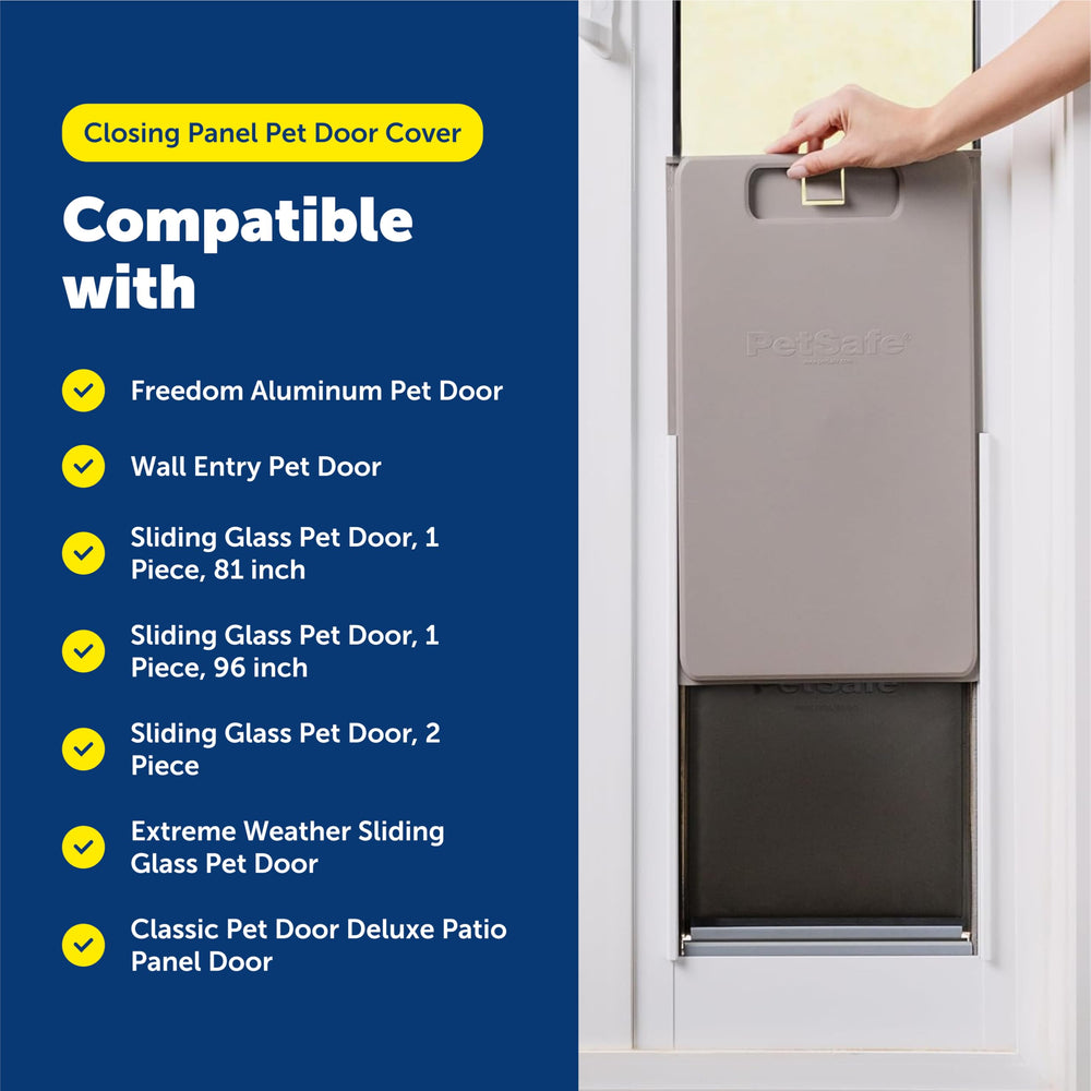 Weatherproof barrier blocks cold air around the pet door.