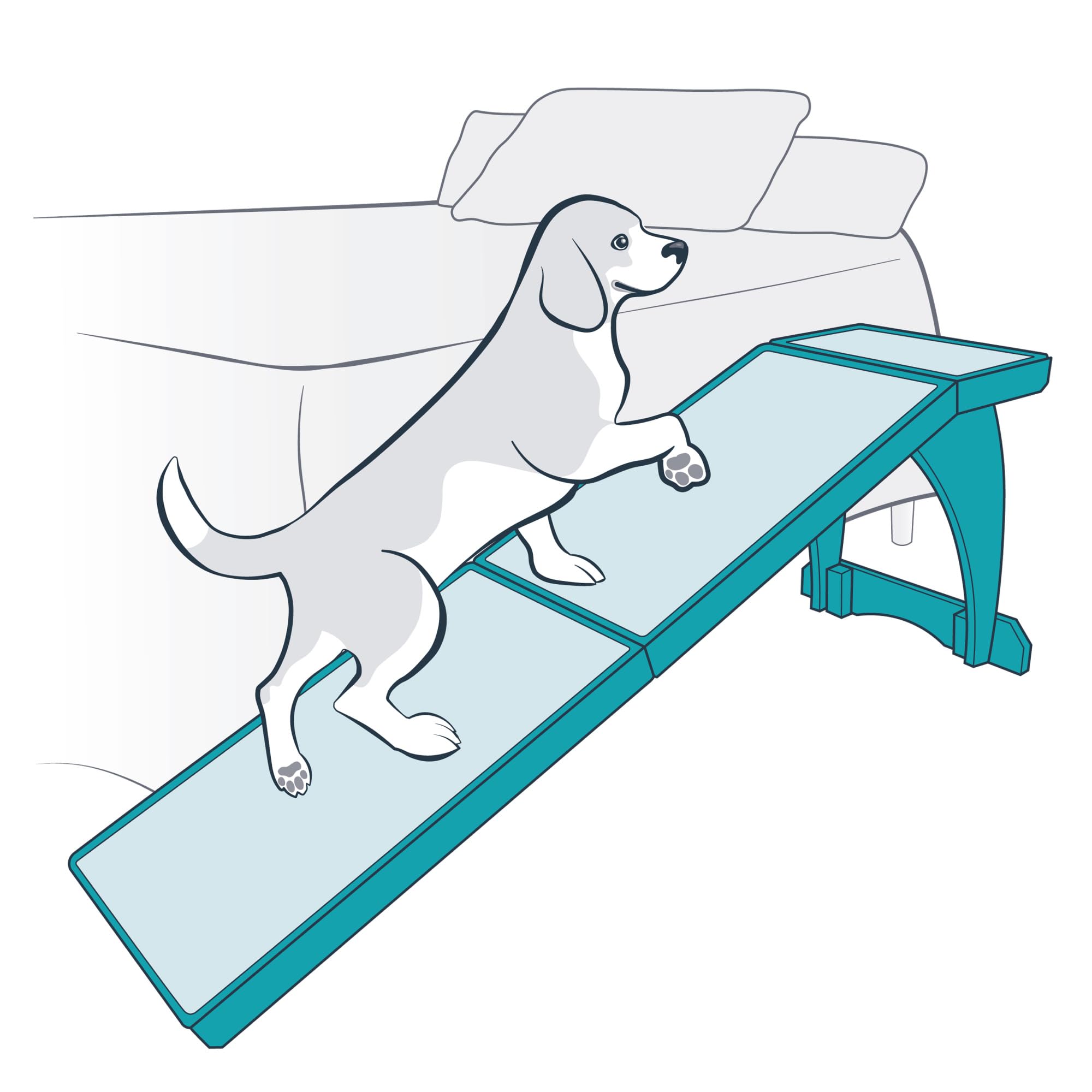 PetSafe CozyUp Bed Ramp 70-inch incline supports pets up to 120 pounds.