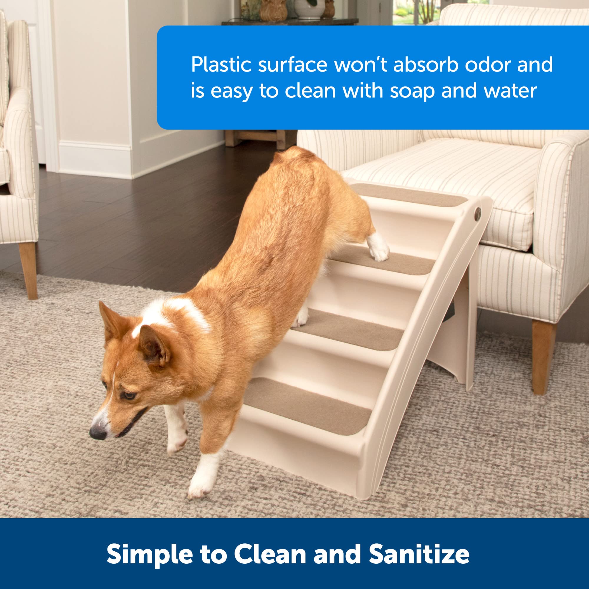 PetSafe CozyUp tan pet stairs suit indoor and car use.