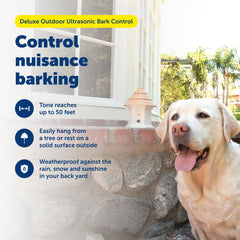 PetSafe unit mounted in a tree deters dog barking across small outdoor spaces.