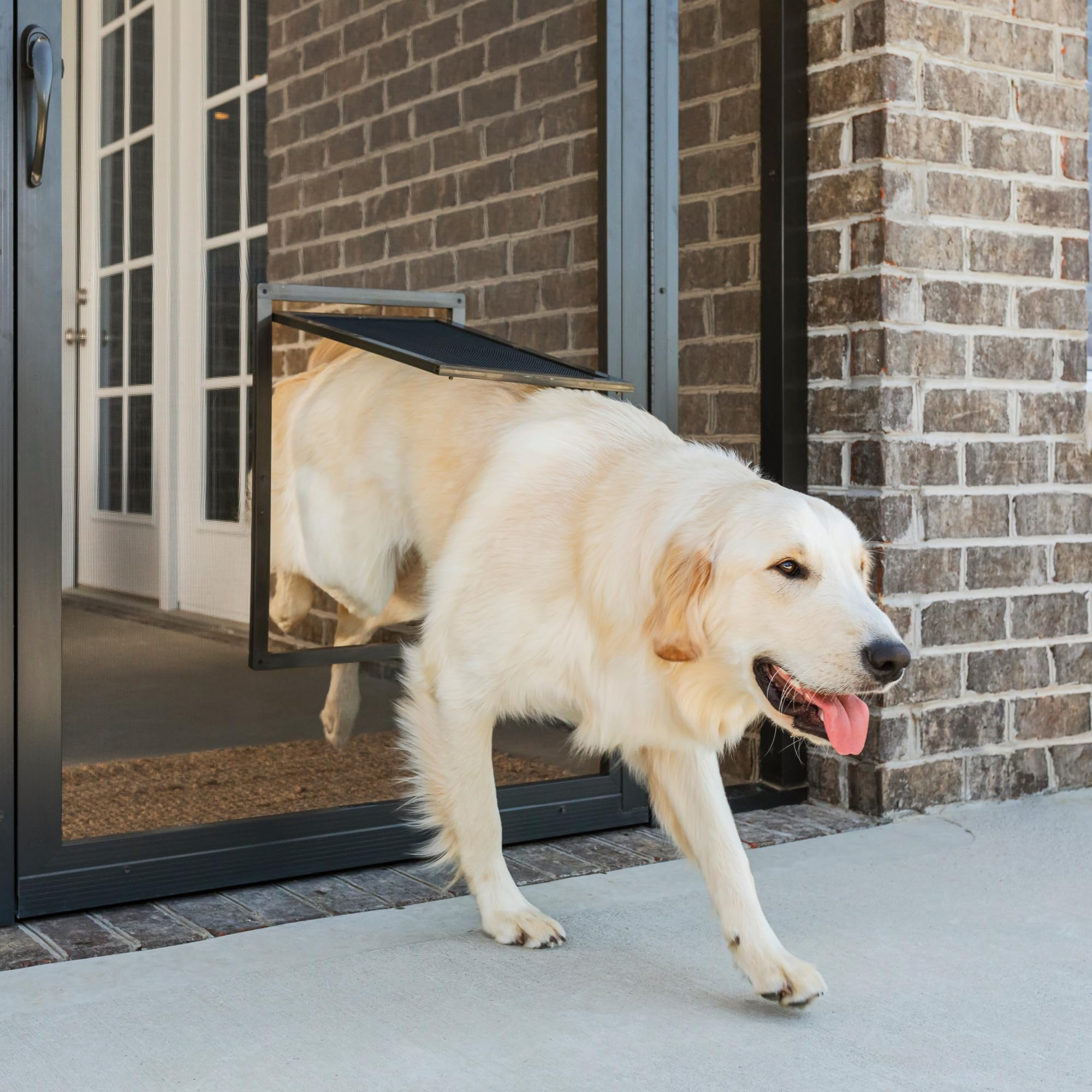 PetSafe dog door mesh close-up highlighting puncture resistance for active pets.