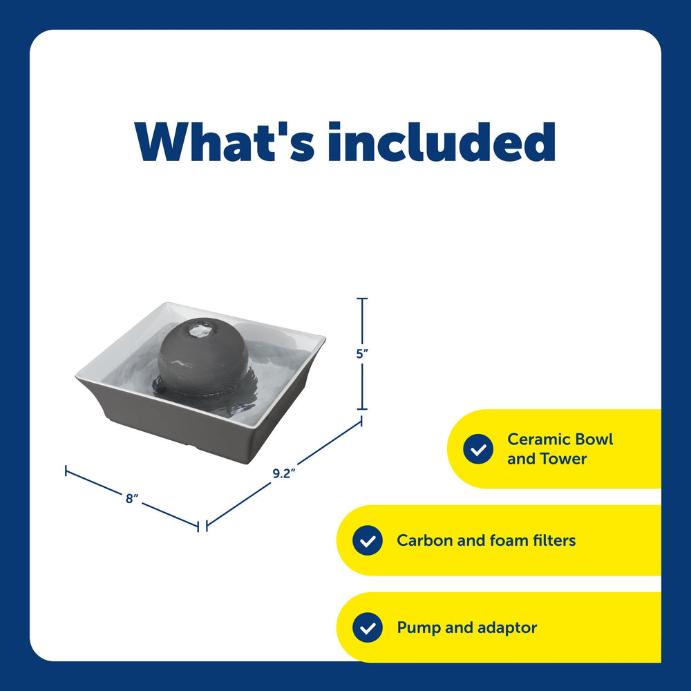 PetSafe Drinkwell ceramic fountain side profile highlights sleek ceramic body