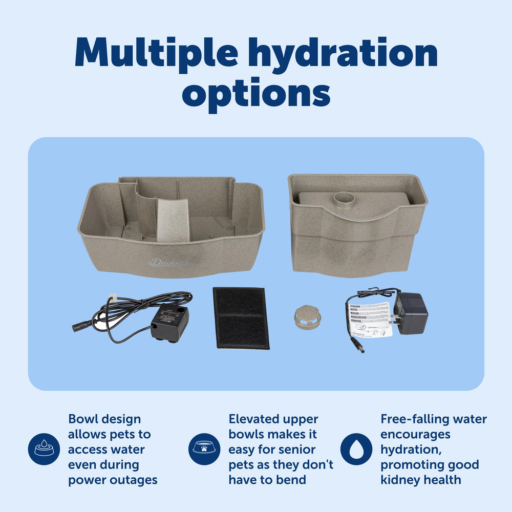 PetSafe Drinkwell Multi-Tier Fountain carbon filter keeps water fresh.