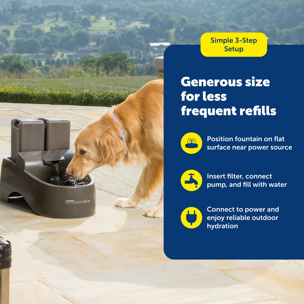Deep bowl with tall walls reduces spills during use indoors or outdoors.