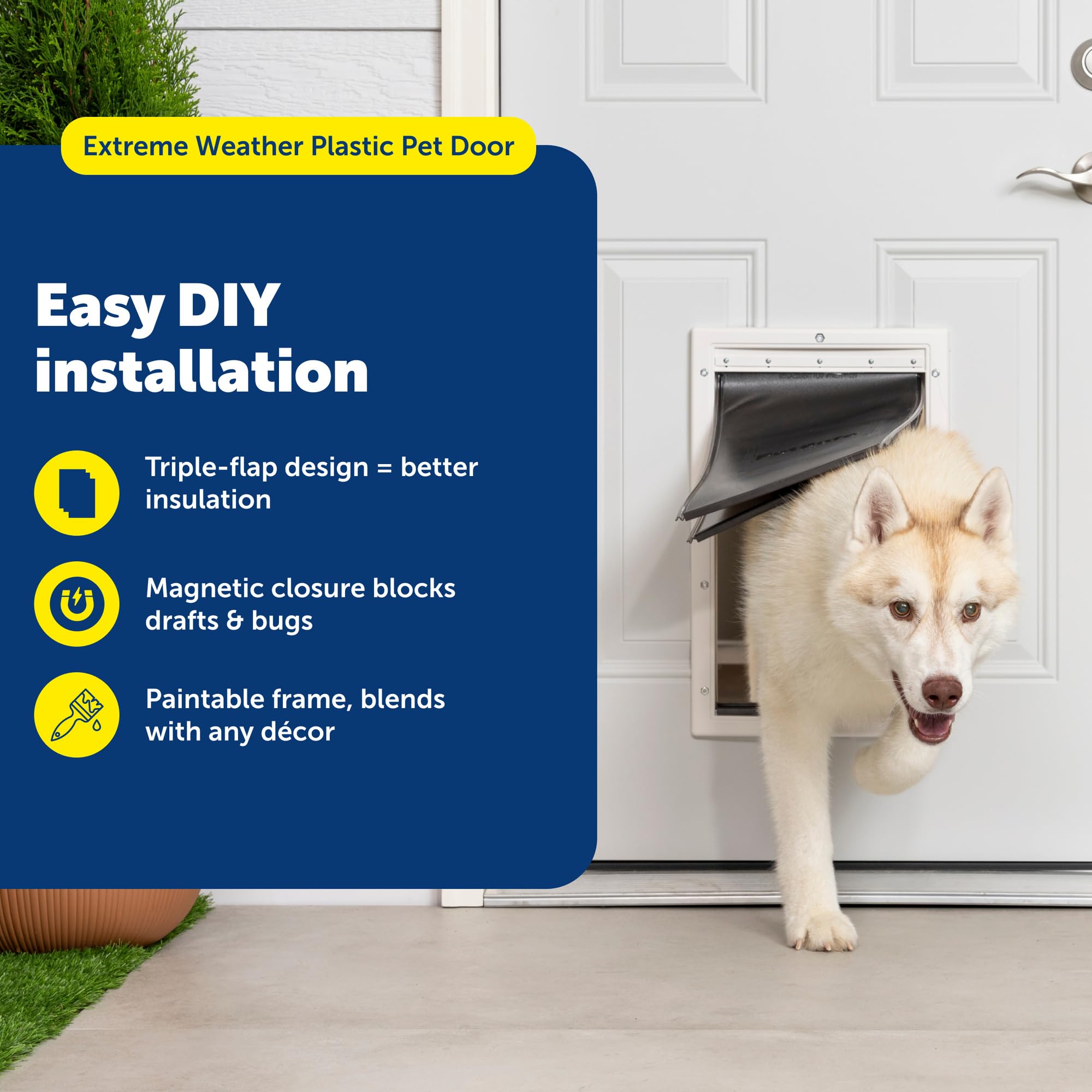 PetSafe Extreme Weather door panel close-up highlights weather sealing design