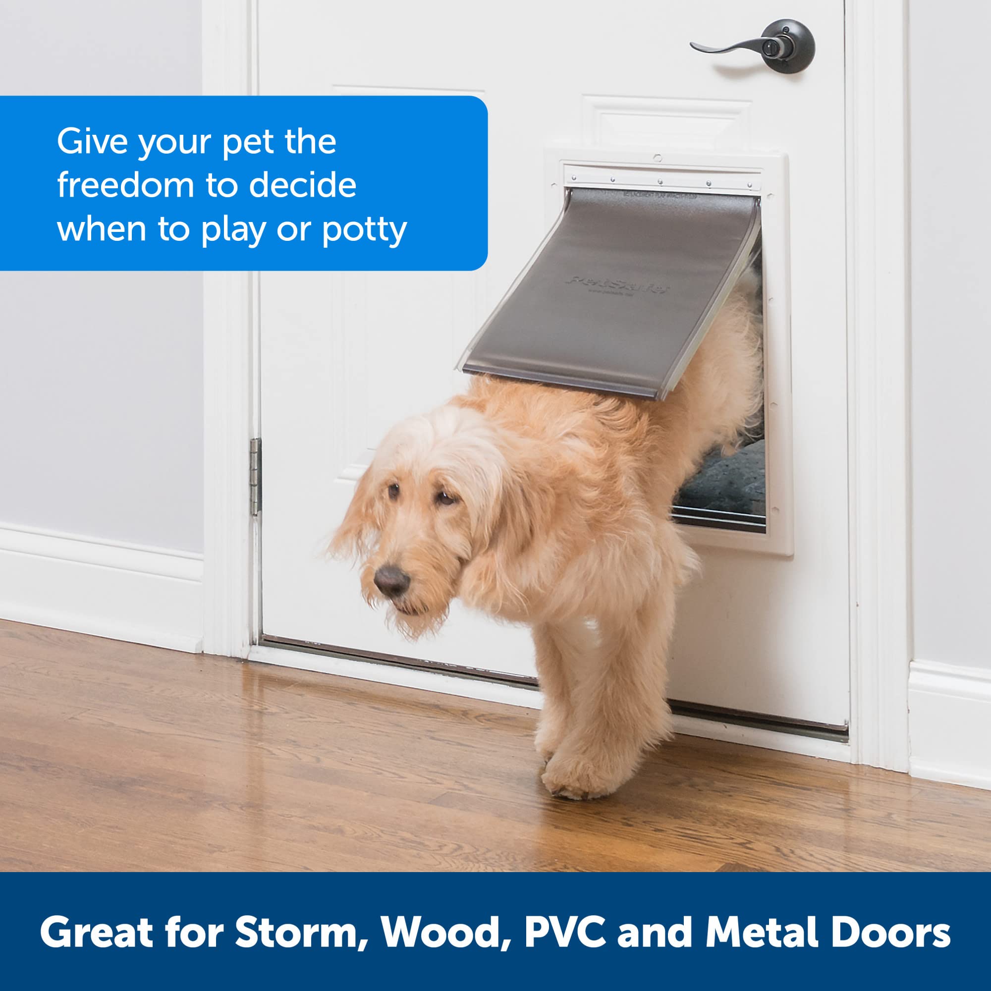 PetSafe Extreme Weather door insulated flap close-up showing three-flap design for better insulation.