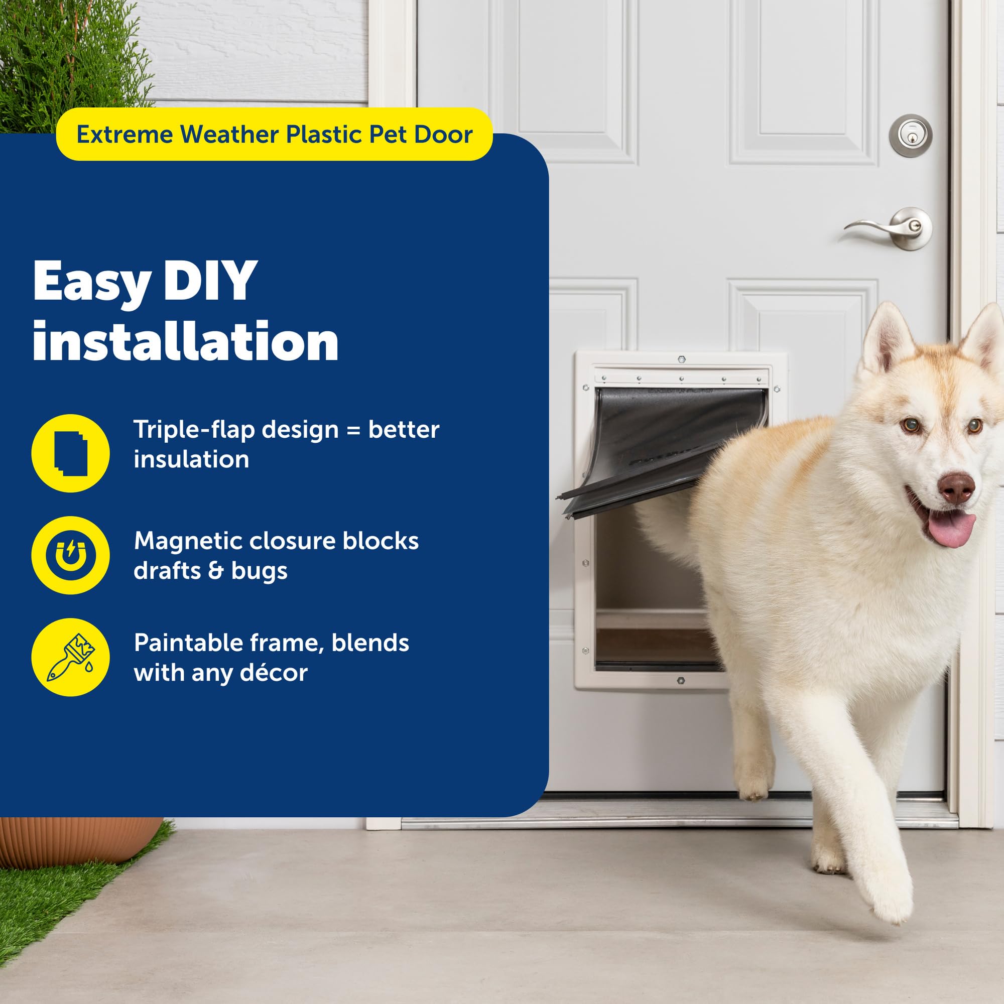 PetSafe Extreme Weather three-flap system seals drafts as pets pass through.