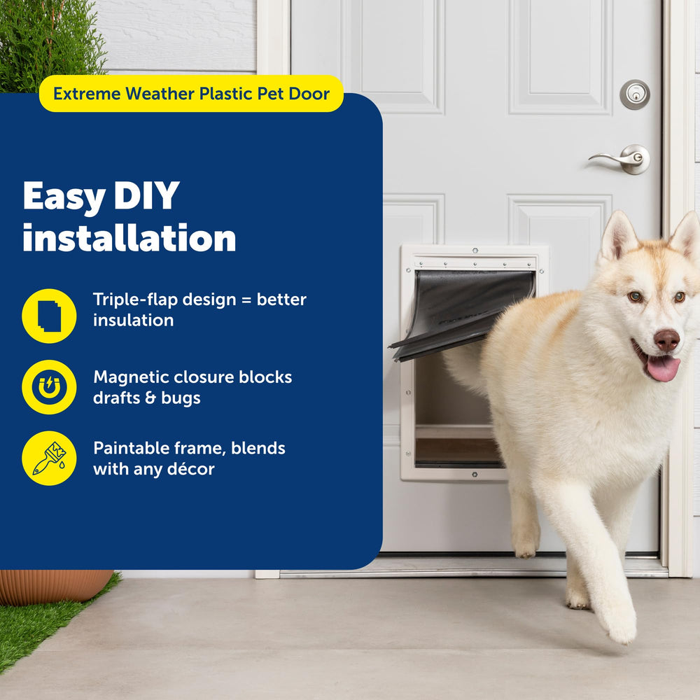 PetSafe Extreme Weather three-flap system seals drafts as pets pass through.