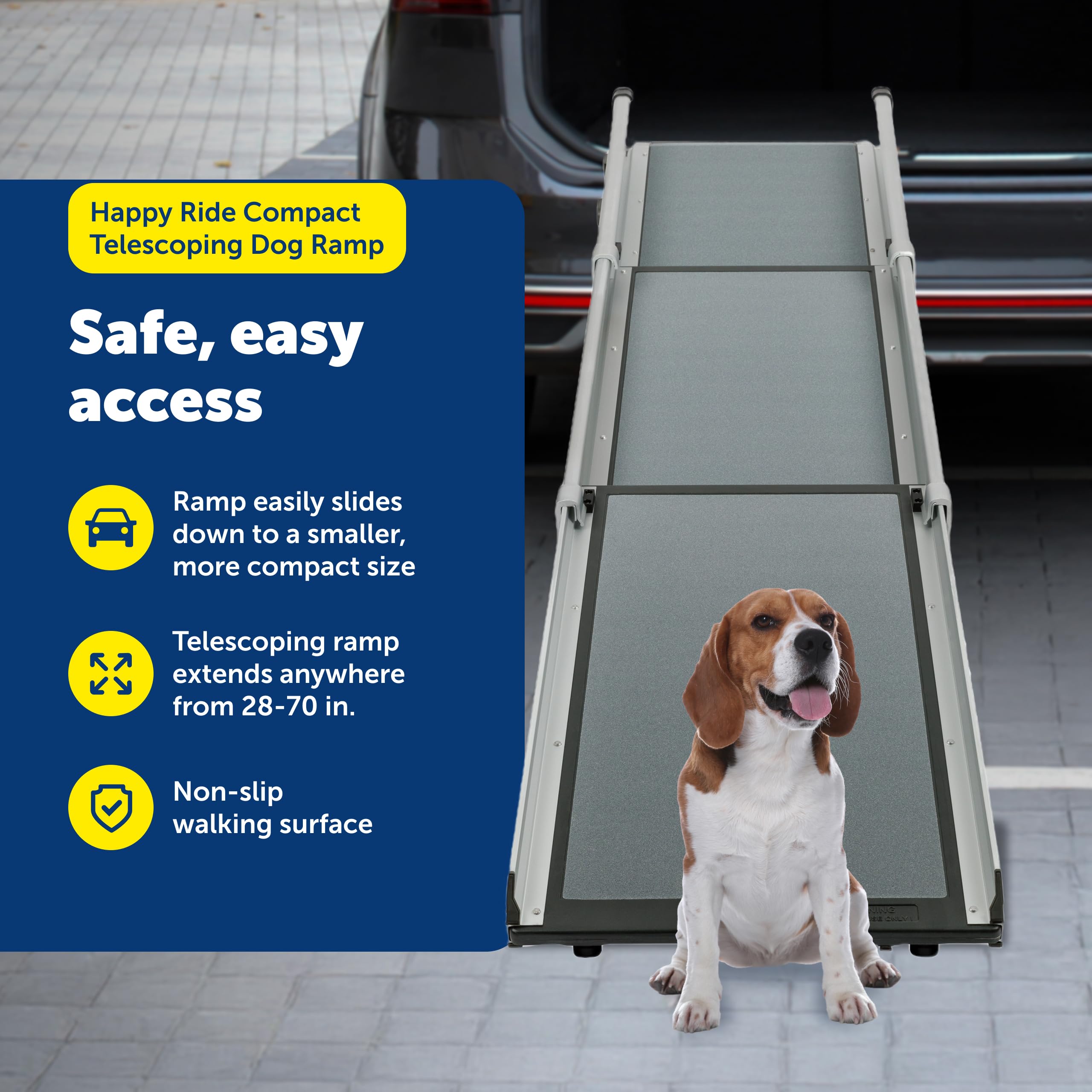 PetSafe Happy Ride Ramp demonstrating slip resistant rubber feet on varied floors