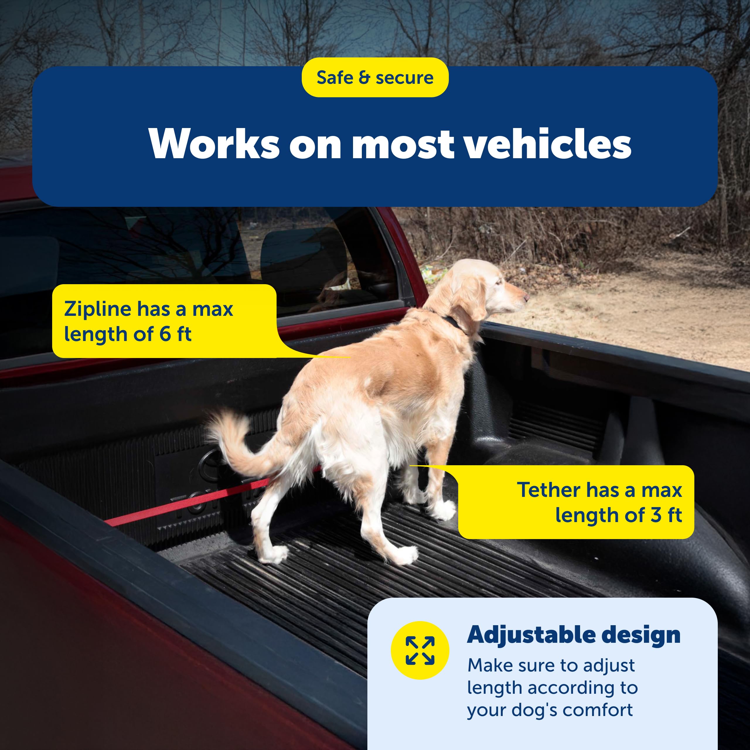 PetSafe Happy Ride Zipline adjustable straps fit most vehicle types.