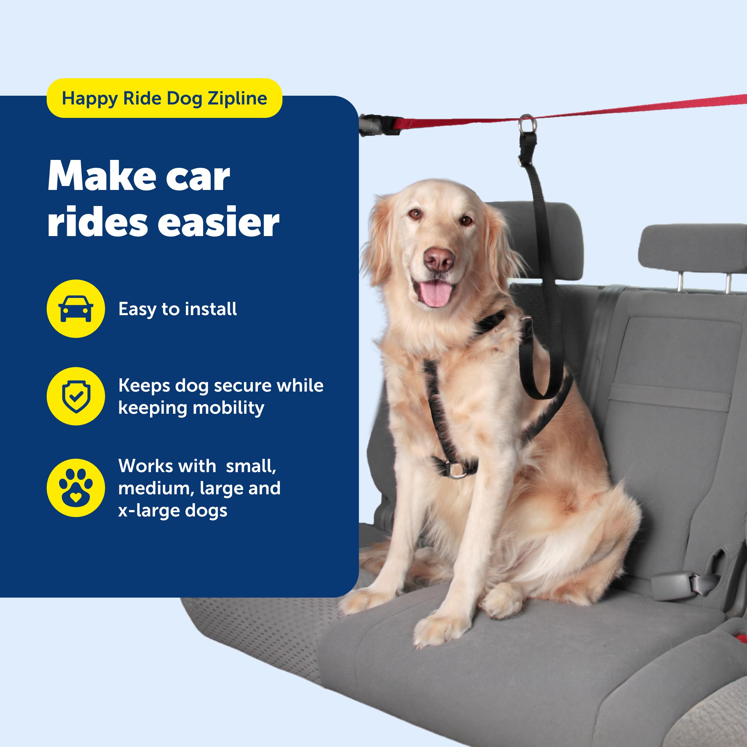 PetSafe Happy Ride Zipline durable nylon design for everyday car travel.