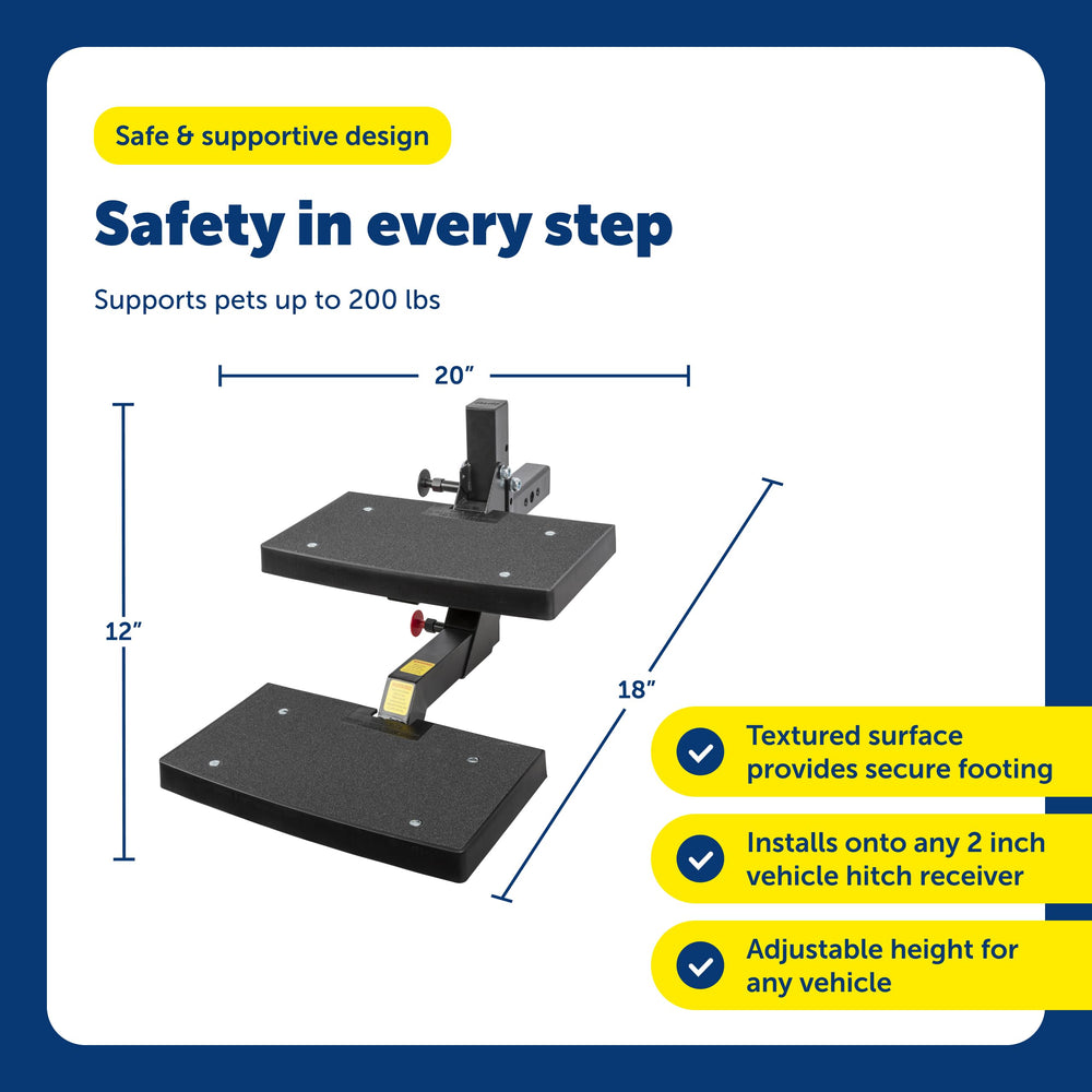 PupSTEP features adjustable height to fit different vehicle doors and hitches.