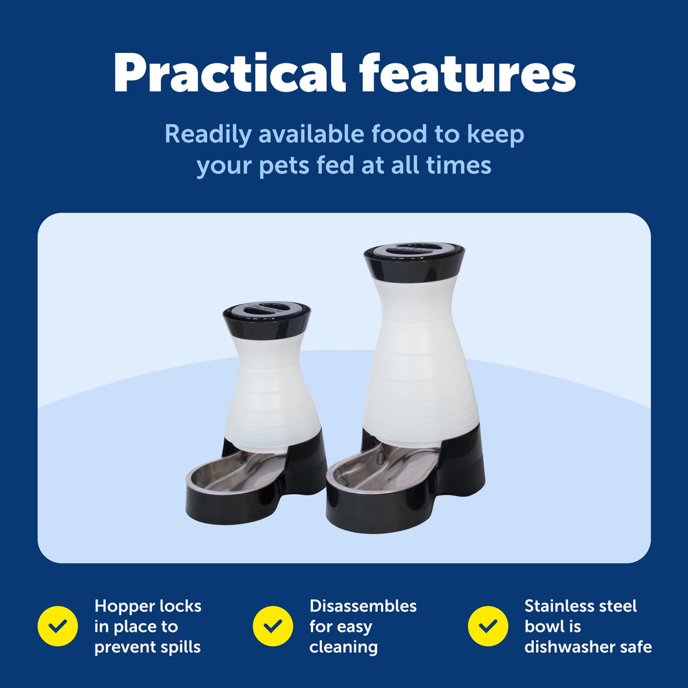 PetSafe gravity feeder in use with a pet eating on schedule.
