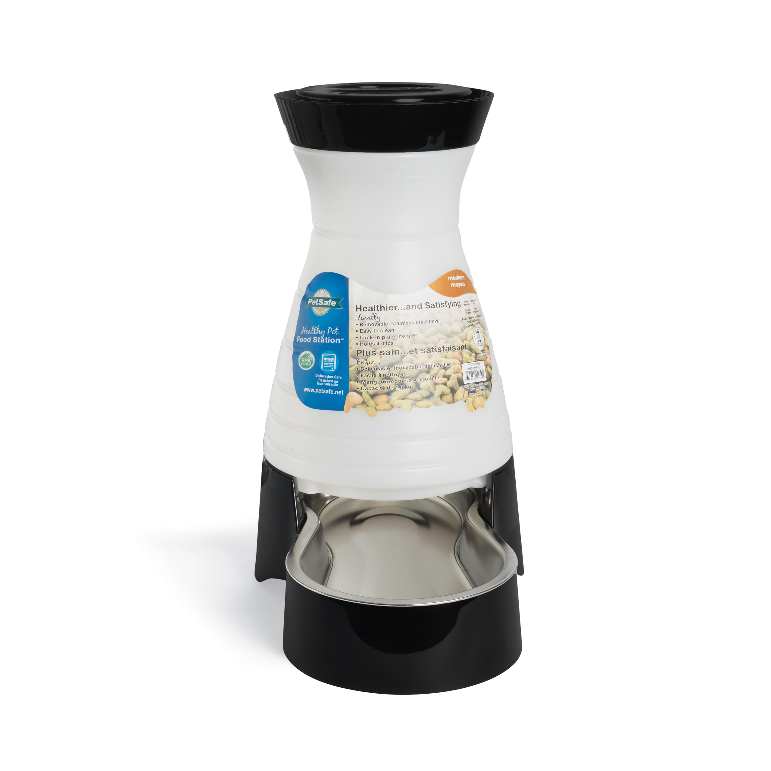PetSafe Healthy Pet Food Station medium, front view, space-saving design for small kitchens.
