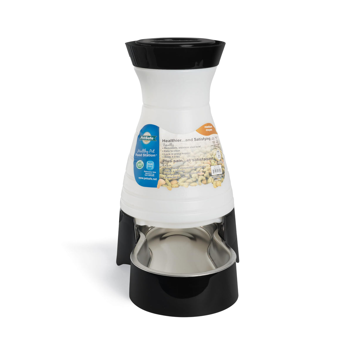 PetSafe Healthy Pet Food Station medium, front view, space-saving design for small kitchens.