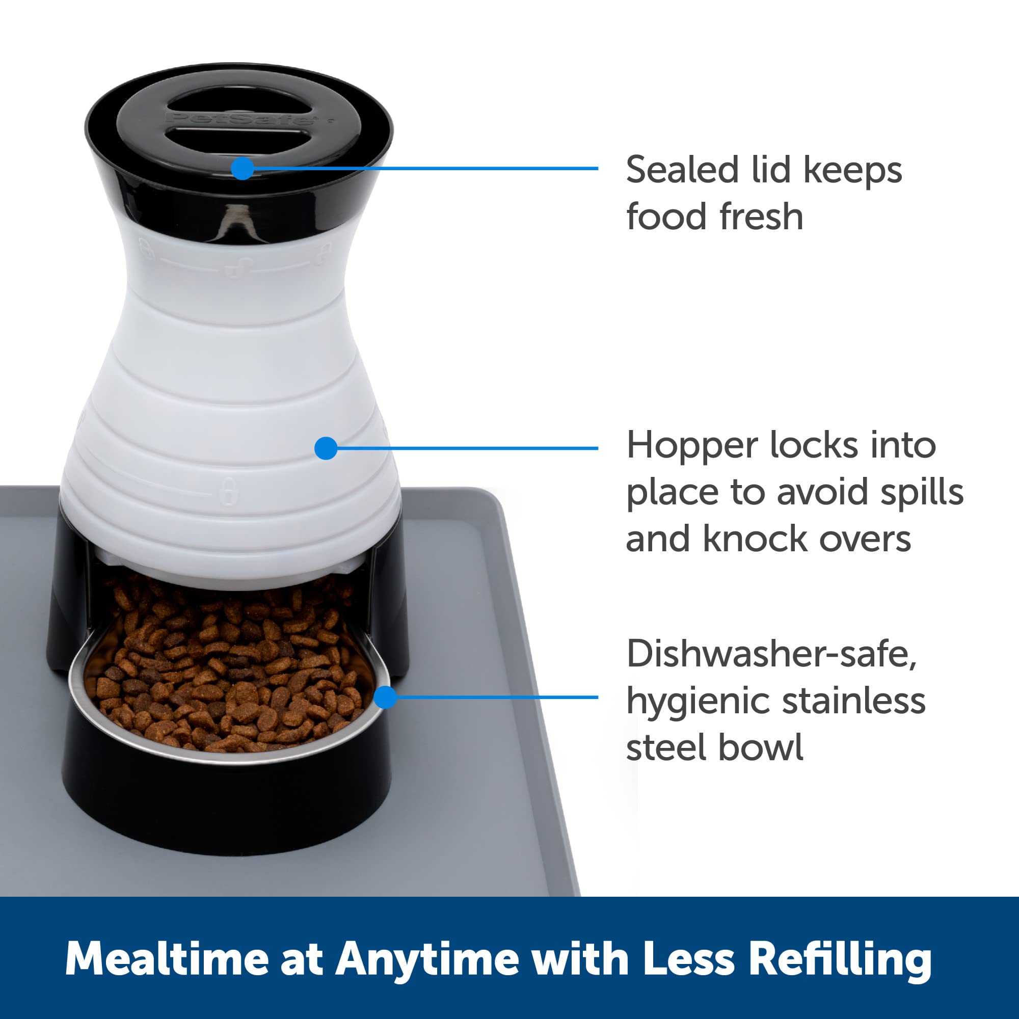 PetSafe station showing sealed lid to keep food fresh.