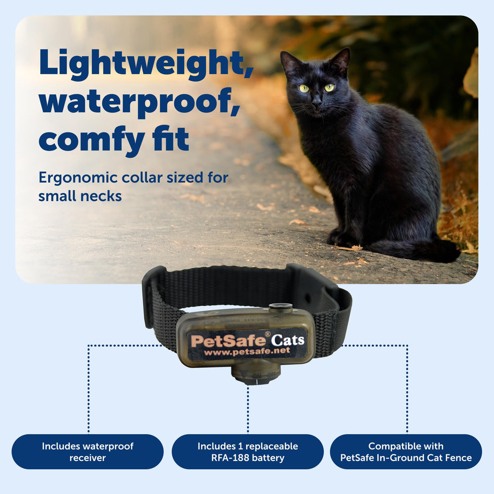 PetSafe collar fits cats 6 lb and up with adjustable neck size 6 to 11.5 inches.