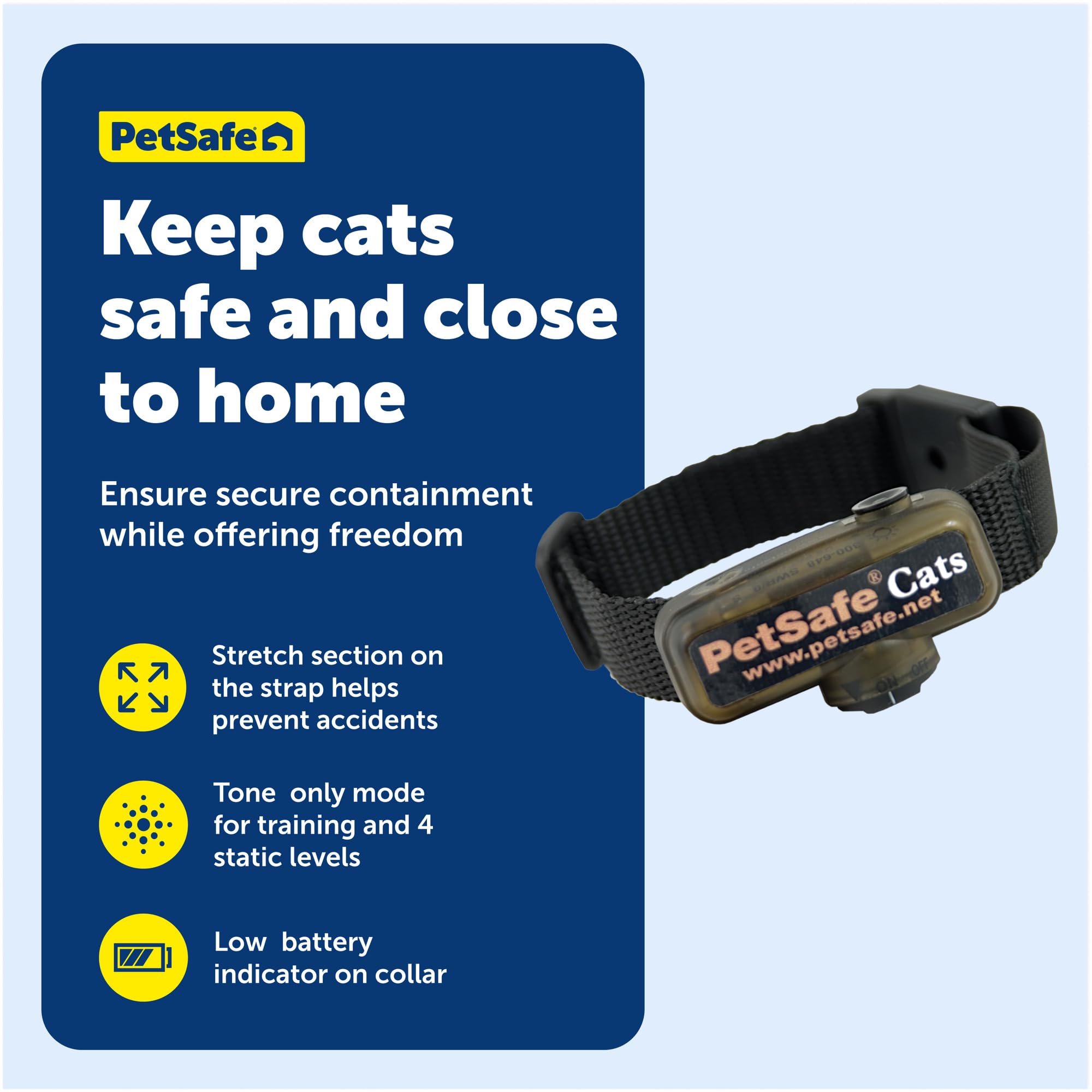 PetSafe collar stretch section adds safety and comfort for active cats during play.