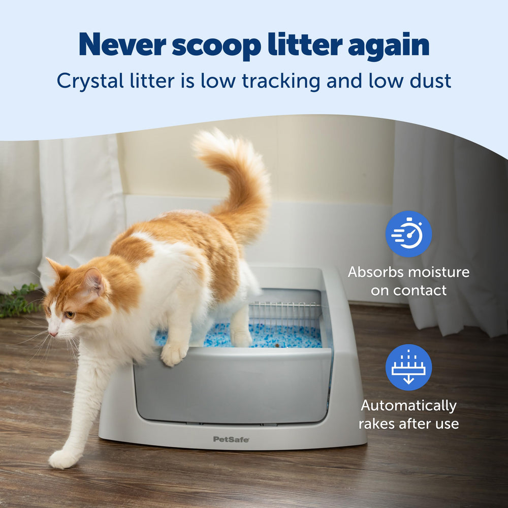PetSafe low-dust crystal litter reduces tracking and keeps floors cleaner.