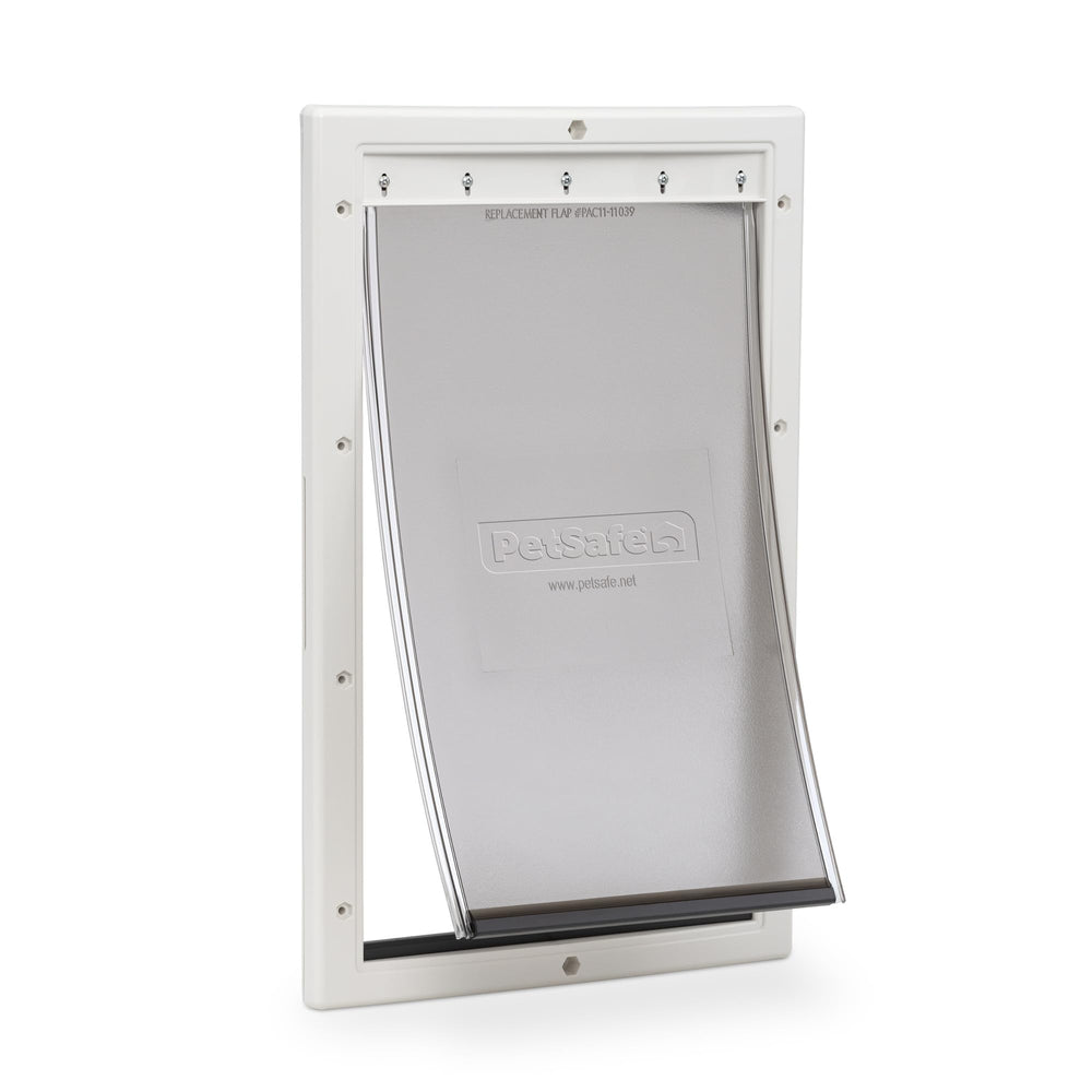 PetSafe Never Rust large door with cover showing easy outdoor access for dogs up to 100 lb